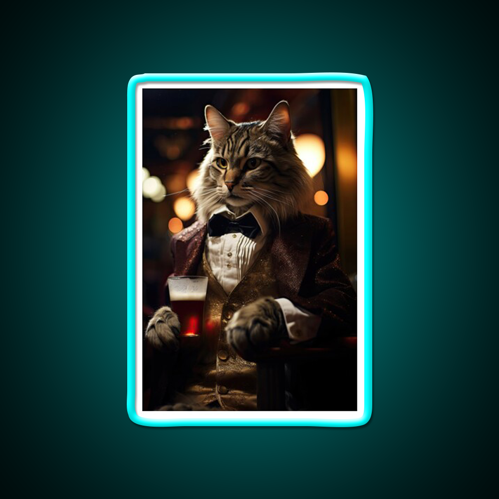 Dapper Cat With A Cold Beer Man Cave Bar Led Neon Sign Rgb Color