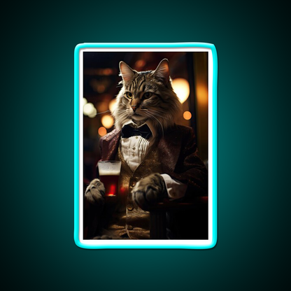 Dapper Cat With A Cold Beer Man Cave Bar Led Neon Sign Rgb Color
