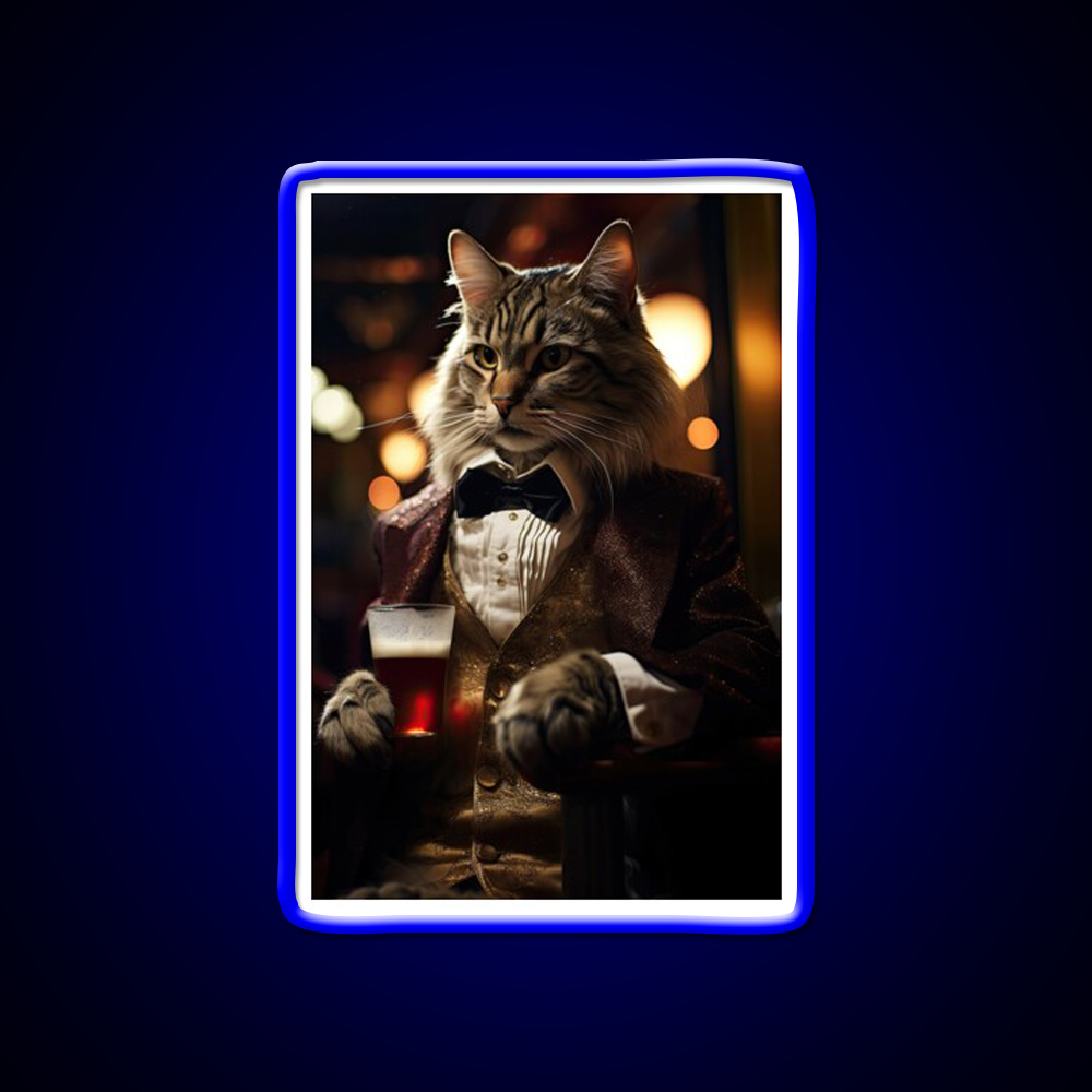 Dapper Cat With A Cold Beer Man Cave Bar Led Neon Sign Rgb Color