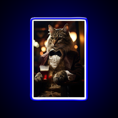 Dapper Cat With A Cold Beer Man Cave Bar Led Neon Sign Rgb Color