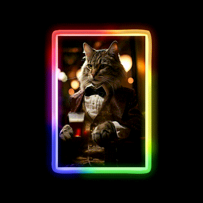 Dapper Cat With A Cold Beer Man Cave Bar Led Neon Sign Rgb Color