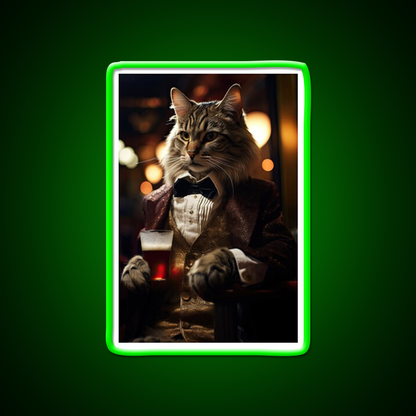 Dapper Cat With A Cold Beer Man Cave Bar Led Neon Sign Rgb Color