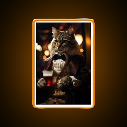 Dapper Cat With A Cold Beer Man Cave Bar Led Neon Sign Rgb Color