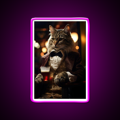 Dapper Cat With A Cold Beer Man Cave Bar Led Neon Sign Rgb Color