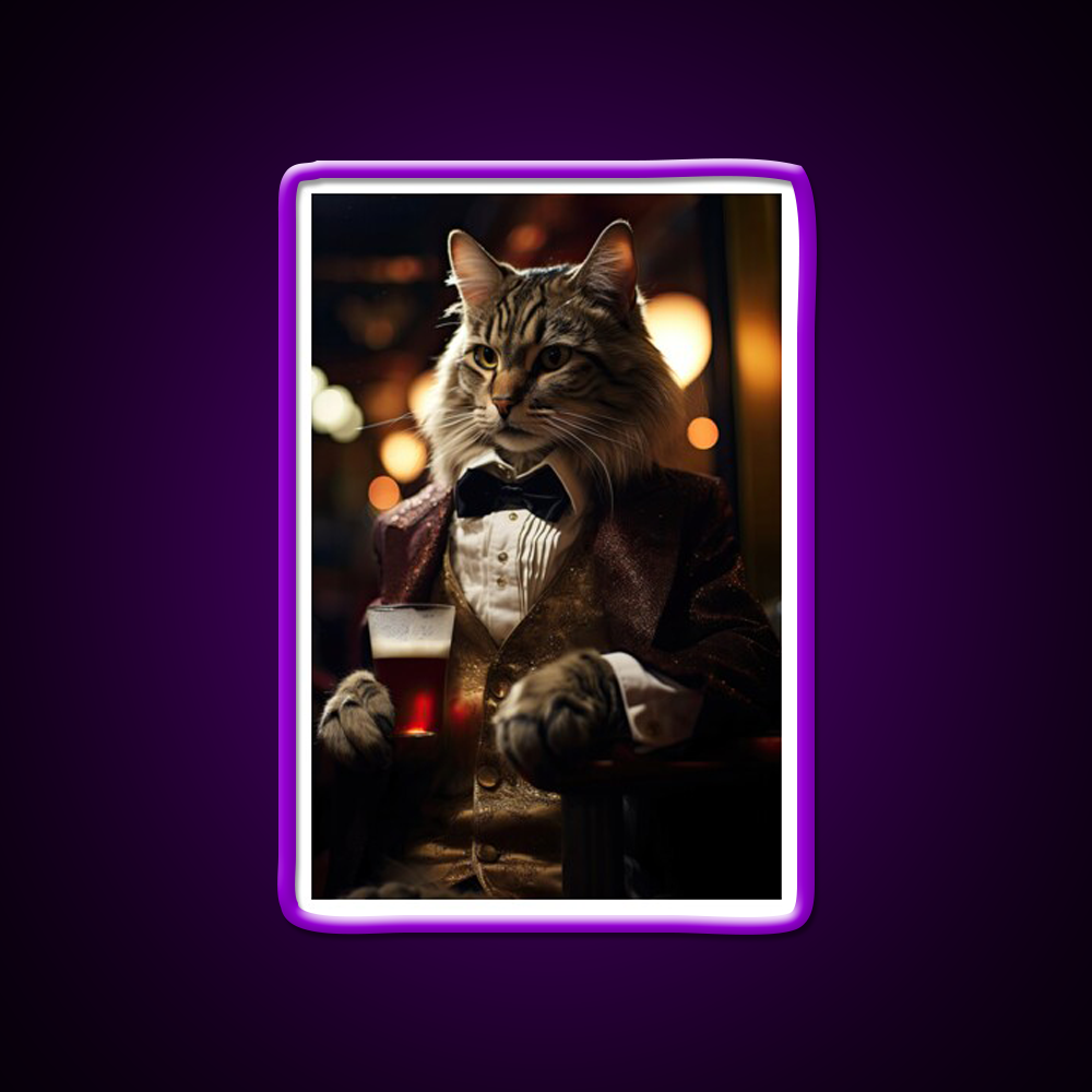 Dapper Cat With A Cold Beer Man Cave Bar Led Neon Sign Rgb Color