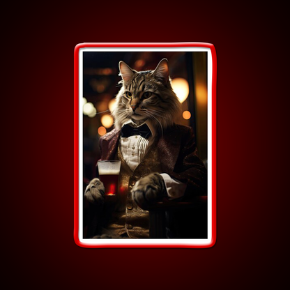 Dapper Cat With A Cold Beer Man Cave Bar Led Neon Sign Rgb Color