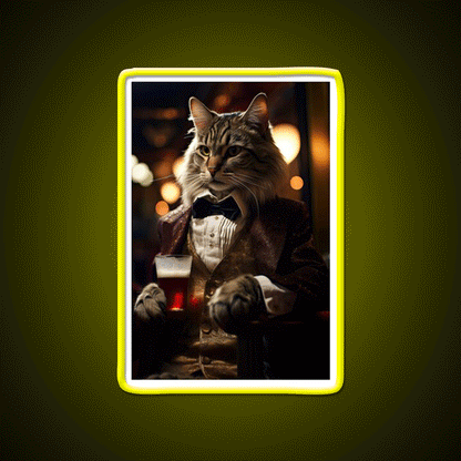 Dapper Cat With A Cold Beer Man Cave Bar Led Neon Sign Rgb Color