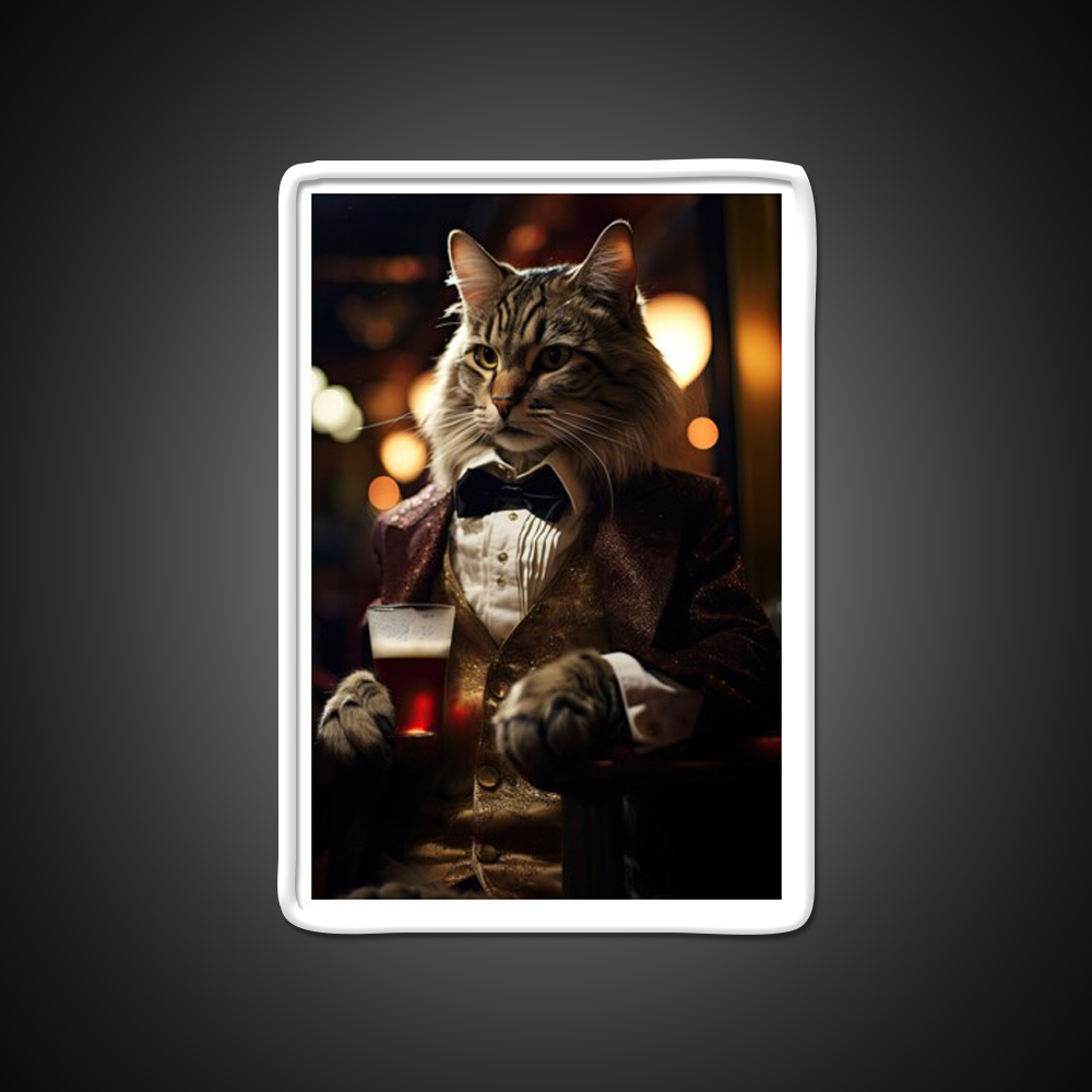 Dapper Cat With A Cold Beer Man Cave Bar Led Neon Sign Rgb Color