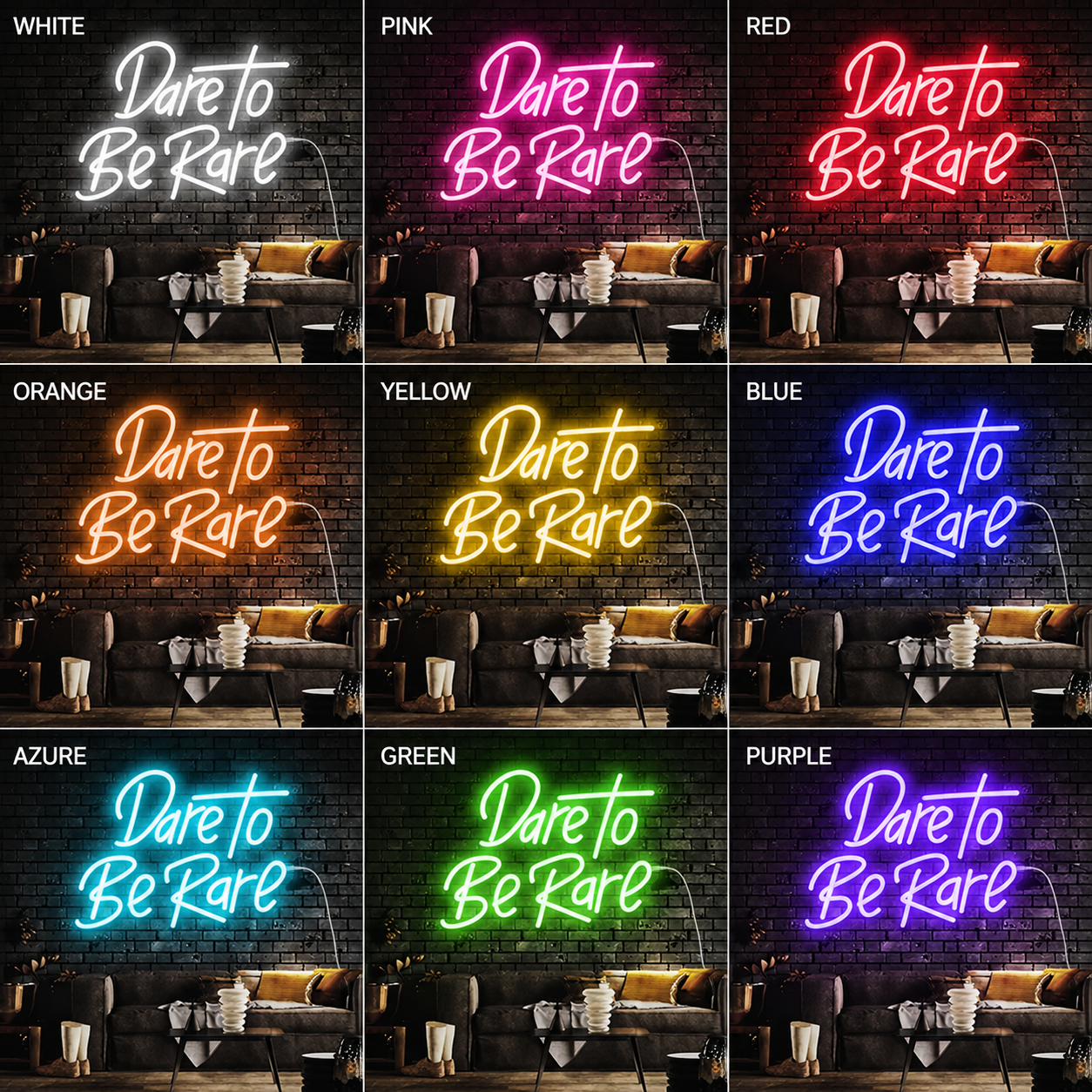 Dare Rare Wall Decor LED Neon Sign color grid