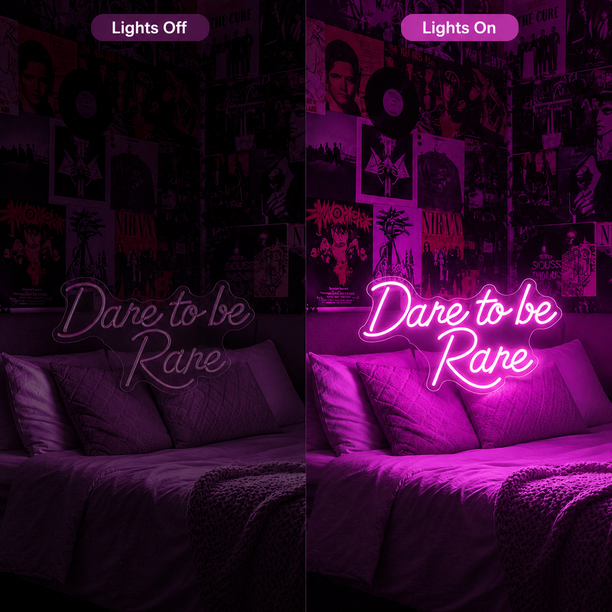 Dare To Be Rave LED Neon Sign - 06 Day Night Comparison