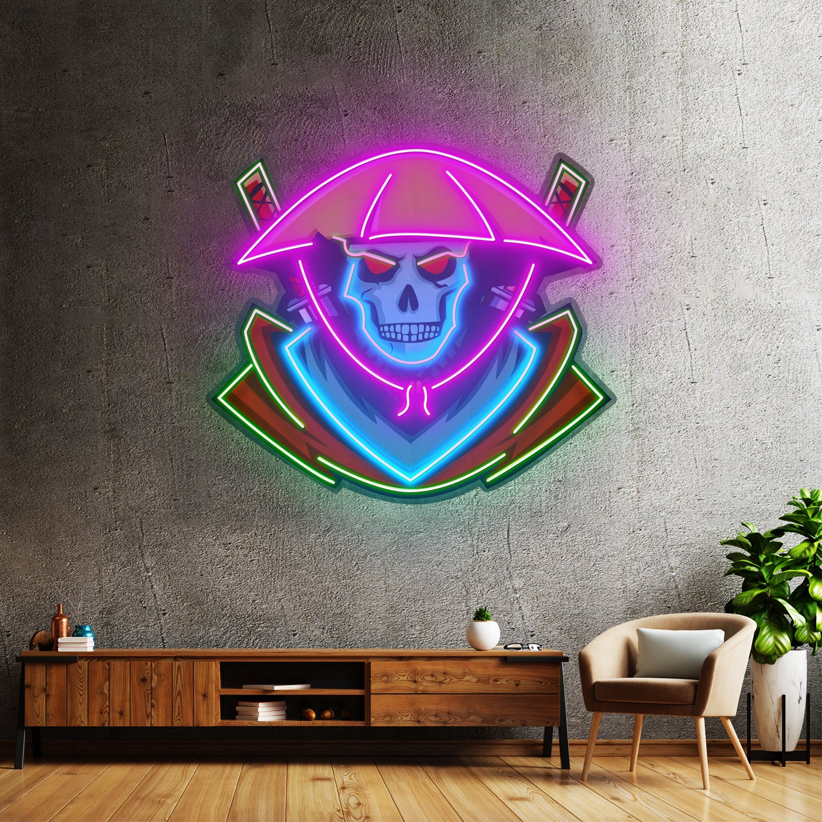 Dark Samurai Skull Led Neon Sign Light Custom Led Signs