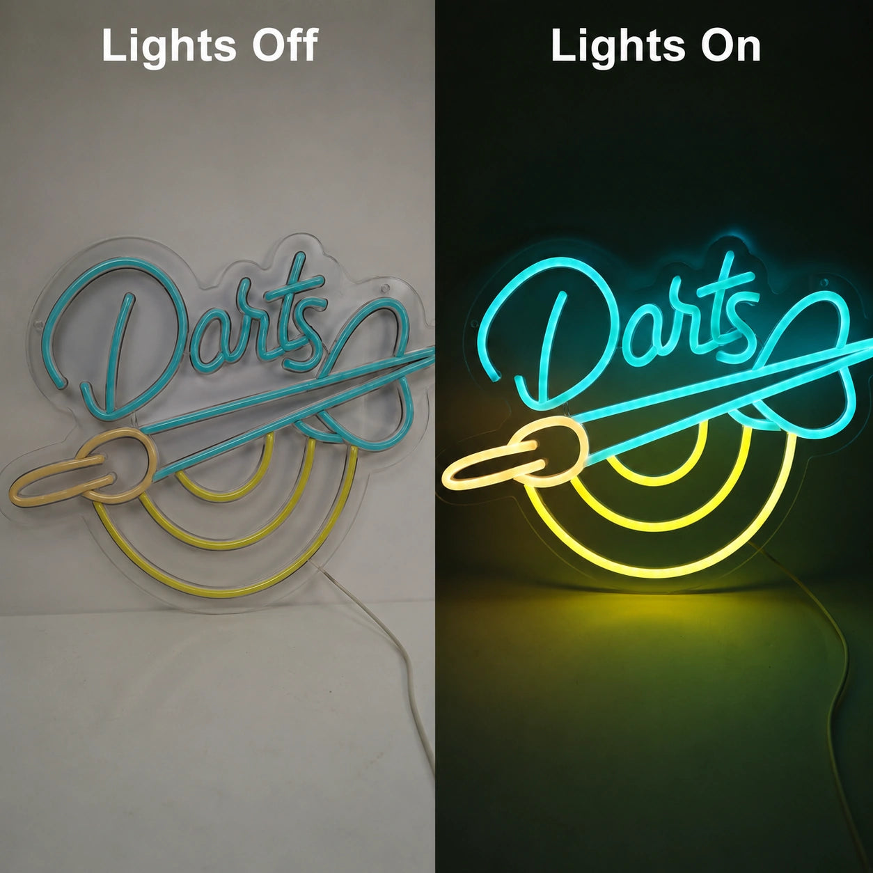 Darts Wall Neon Sign LED Neon Sign day and night comparison