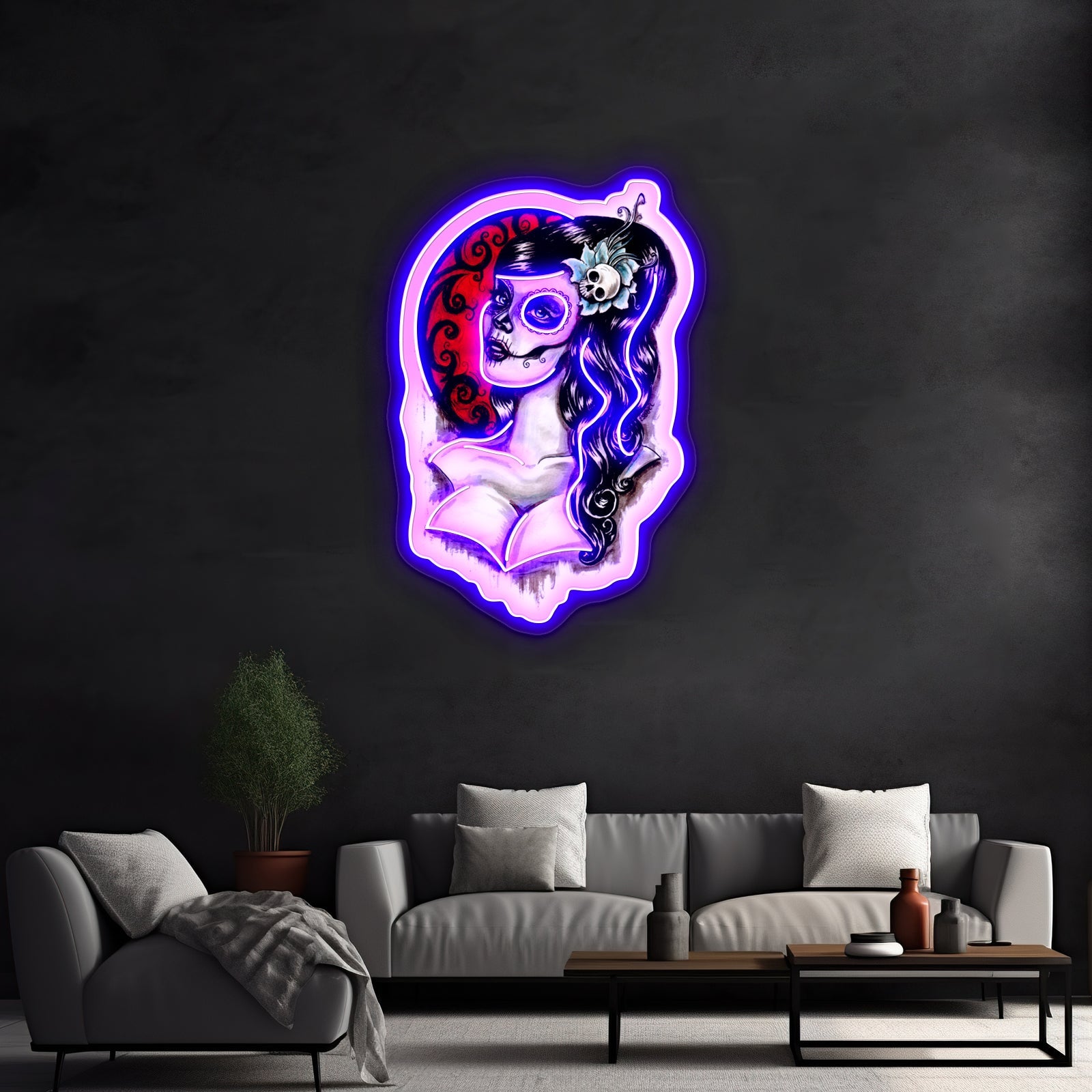 Day Of The Dead Pinup Tattoo Artwork Affordable Custom Neon Signs - Shineneon