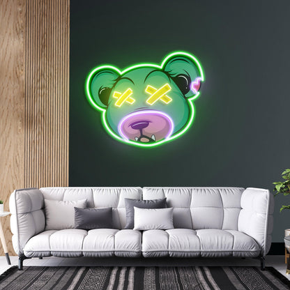 Dead Bear Cartoon Heart-Face Red-Pink-White Uv Printed Led Neon Sign For Vintage Room Art | Shineneon