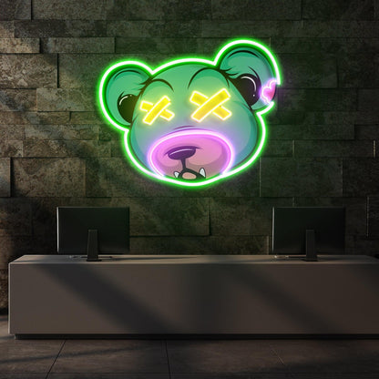 Dead Bear Cartoon Heart-Face Red-Pink-White Uv Printed Led Neon Sign For Vintage Room Art | Shineneon