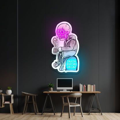 Death Before Decaf Skeleton Coffee Neon Signs For Wall Art - Shineneon