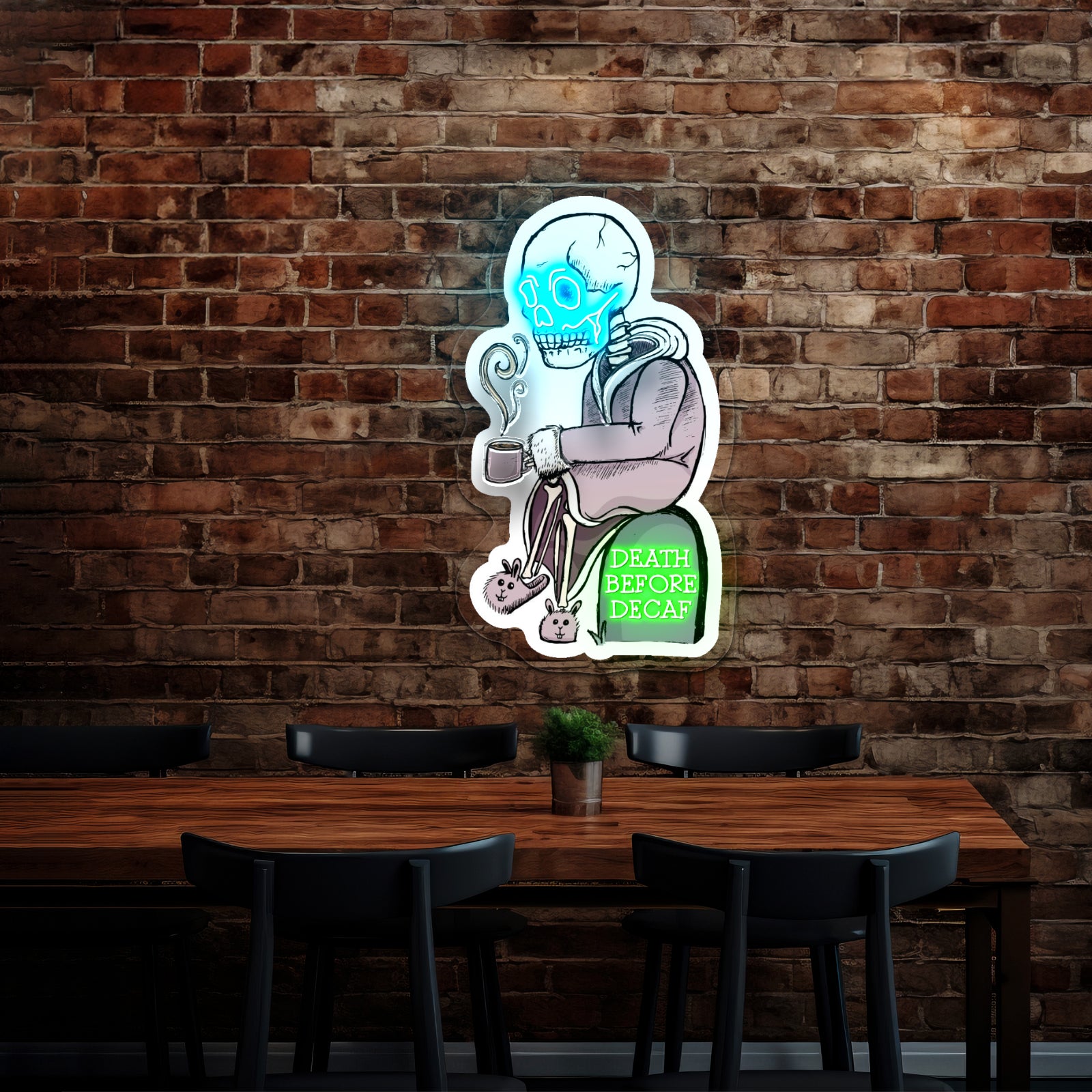 Death Before Decaf Skeleton Coffee Neon Signs For Wall Art