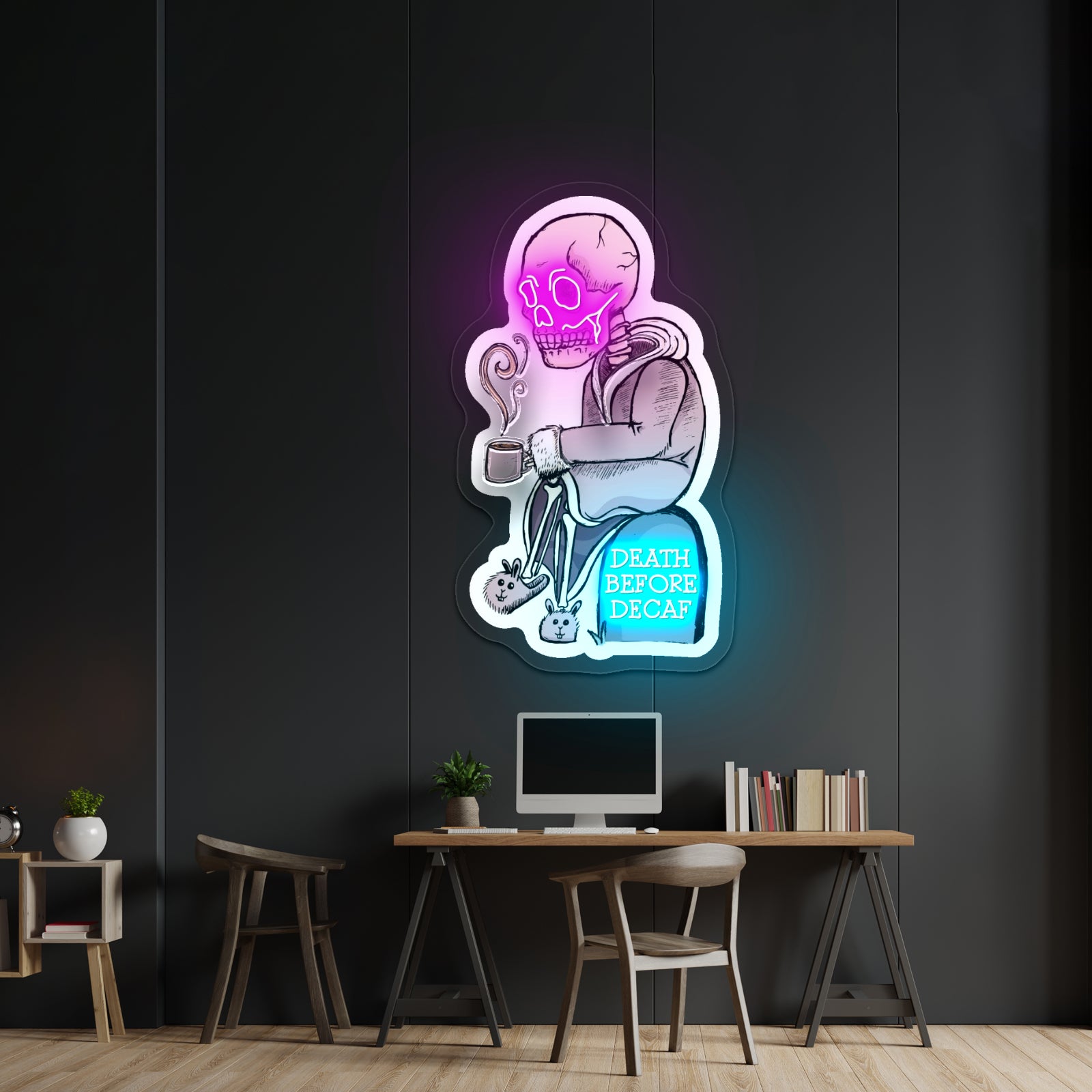 Death Before Decaf Skeleton Coffee Neon Signs For Wall Art