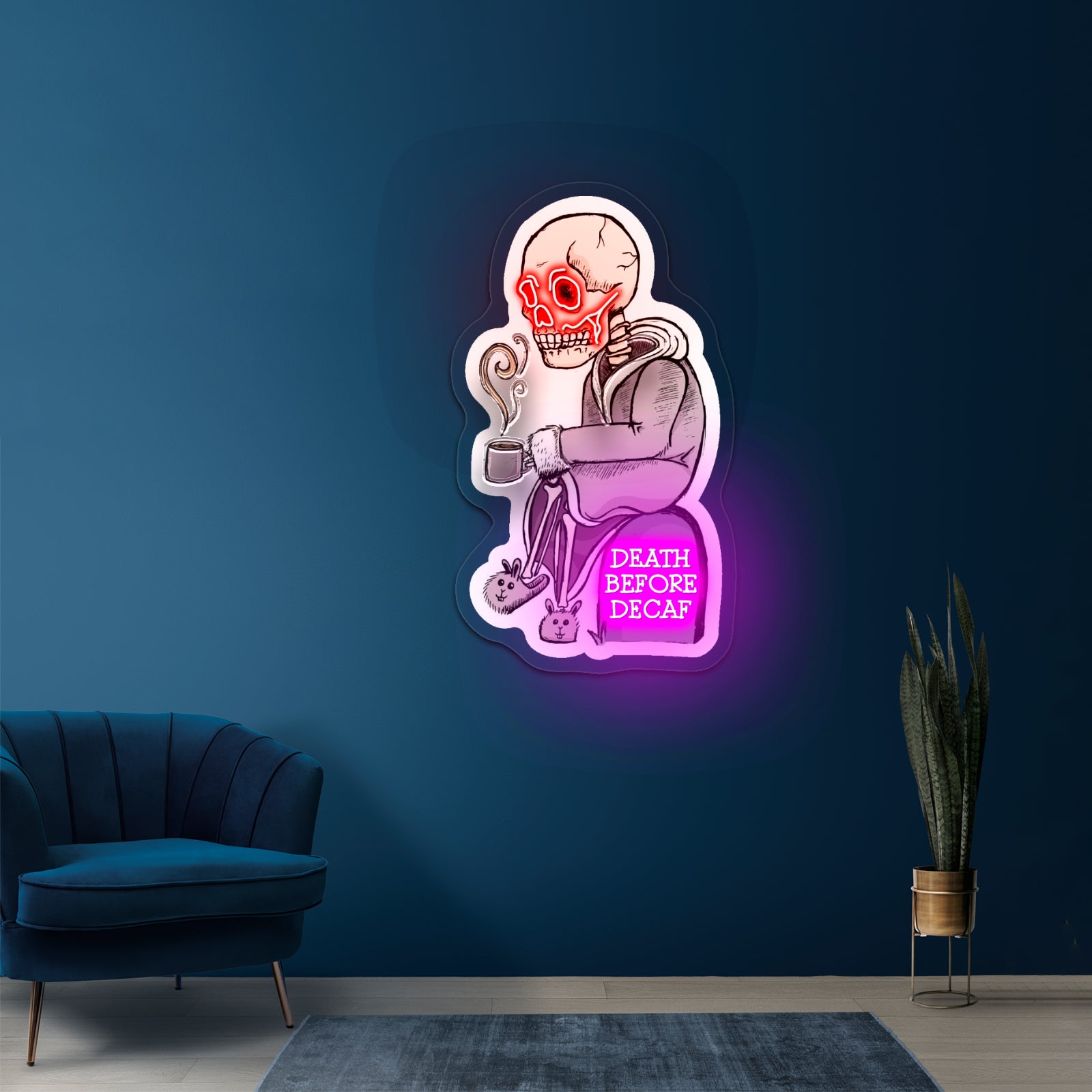 Death Before Decaf Skeleton Coffee Neon Signs For Wall Art