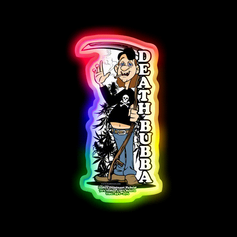 Death Bubba Strain Art Hemp Inspired Green Leaf Led Neon Sign Rgb Color - LED neon sign close-up detail