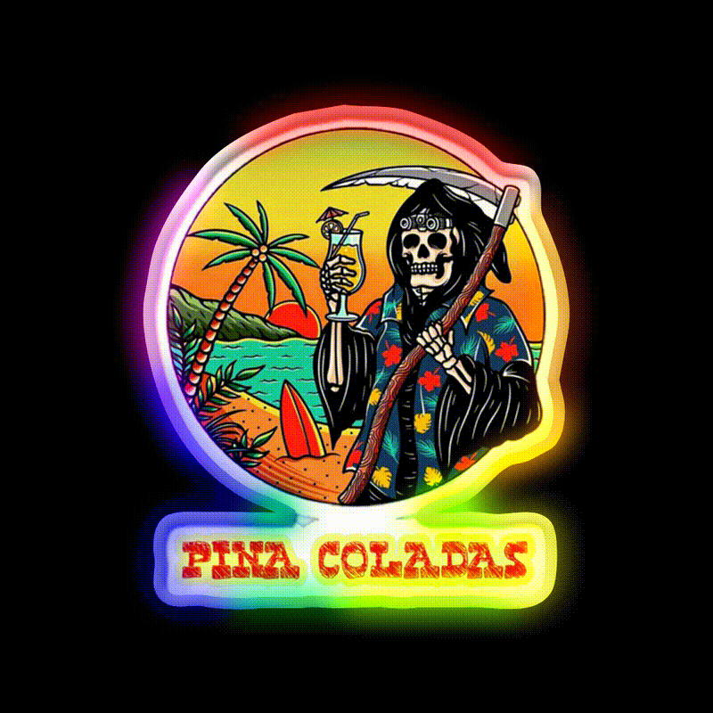 Death By Pina Coladas Cocktail Bar Decor Led Neon Sign Rgb Color - LED neon sign close-up detail