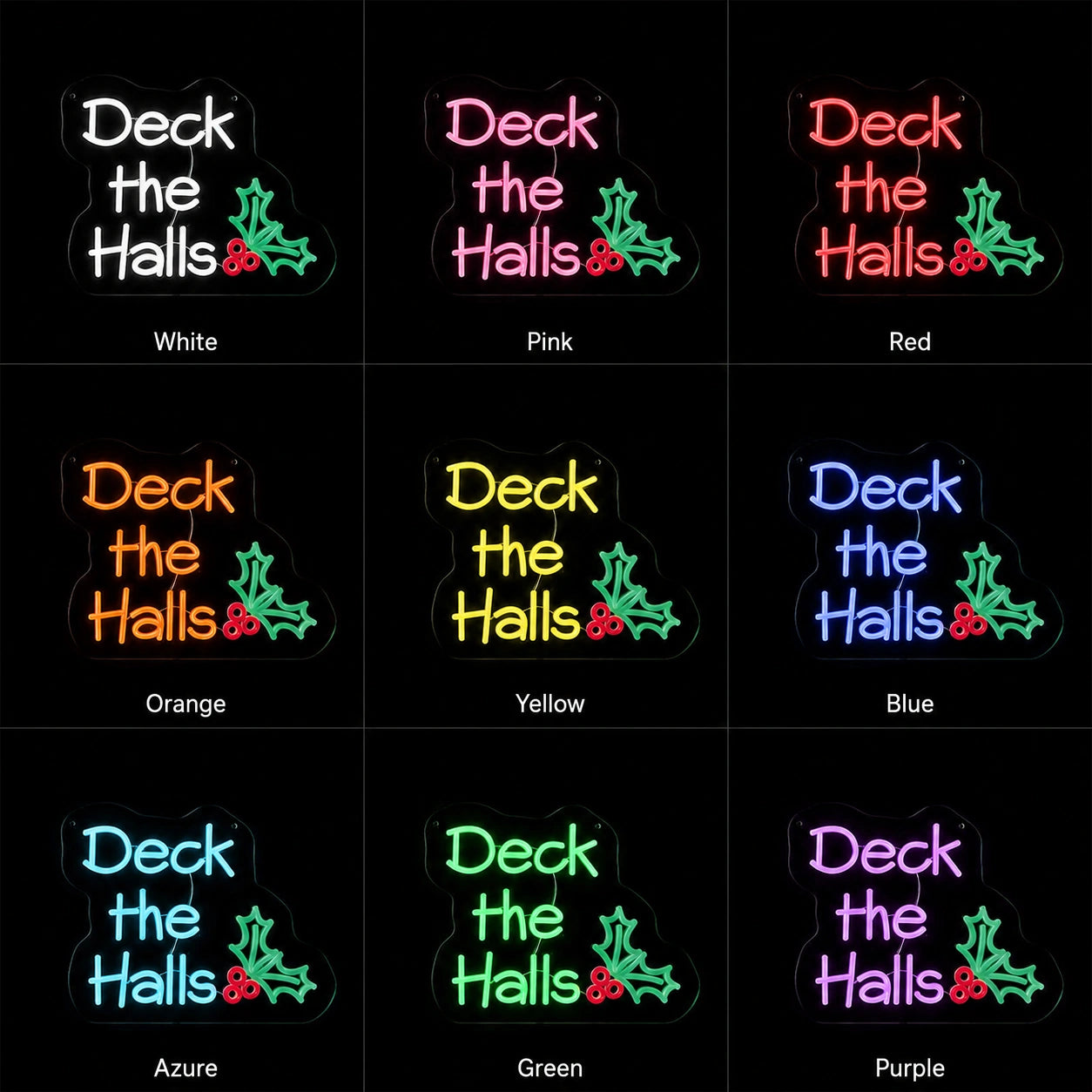 Deck The Halls Holly Leaves LED Neon Sign day and night comparison