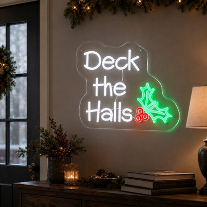 Deck The Halls Holly Leaves LED Neon Sign - Shineneon