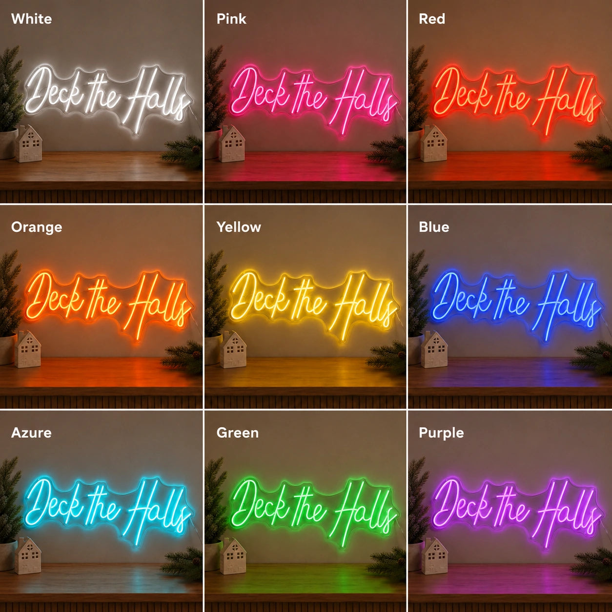Deck The Halls LED Neon Sign day and night comparison
