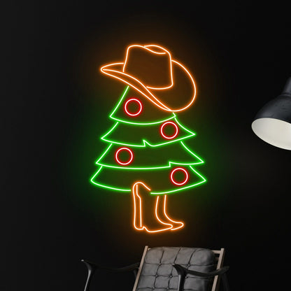 Decor With The Christmas Tree In Hat Boost Cowboy Led Neon Sign | Shineneon