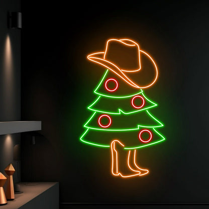 Decor With The Christmas Tree In Hat Boost Cowboy Led Neon Sign | Shineneon