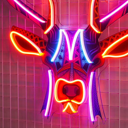 Decorative Deer With Pink Blue Orange Tribal Uv Printed Led Neon Sign For Home Decor | Shineneon