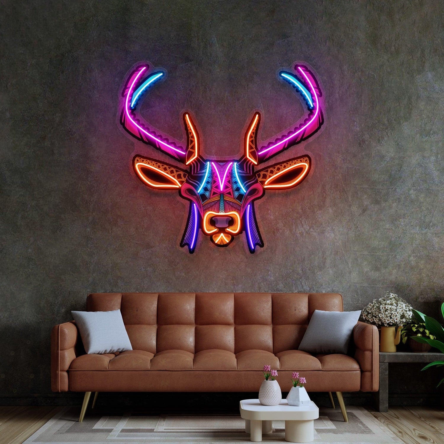 Decorative Deer With Pink Blue Orange Tribal Uv Printed Led Neon Sign For Home Decor | Shineneon
