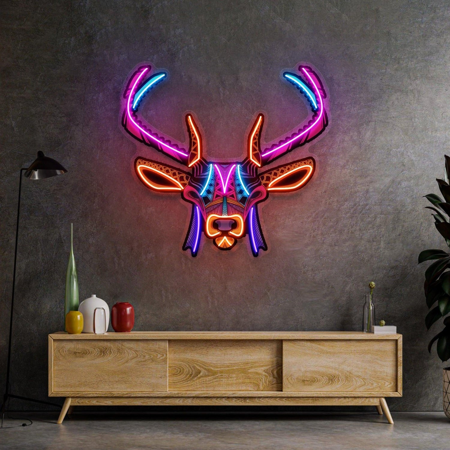 Decorative Deer With Pink Blue Orange Tribal Uv Printed Led Neon Sign For Home Decor | Shineneon