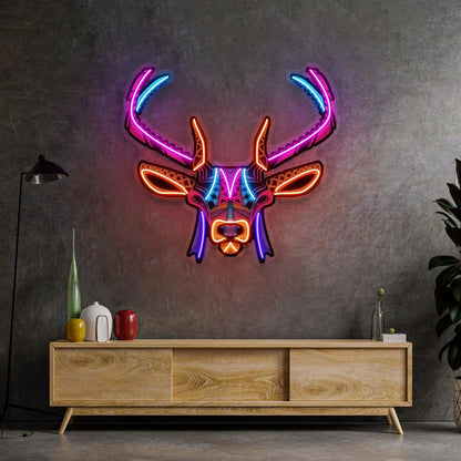 Decorative Deer With Pink Blue Orange Tribal Uv Printed Led Neon Sign For Home Decor | Shineneon