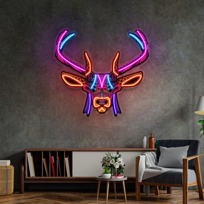 Decorative Deer With Pink Blue Orange Tribal Uv Printed Led Neon Sign For Home Decor | Shineneon