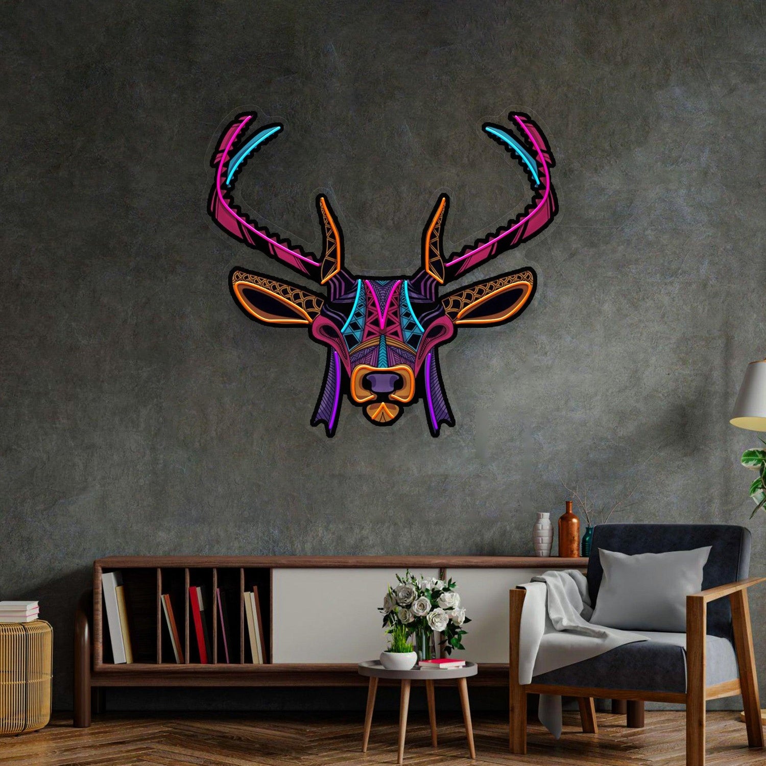 Decorative Deer With Pink Blue Orange Tribal Uv Printed Led Neon Sign For Home Decor | Shineneon