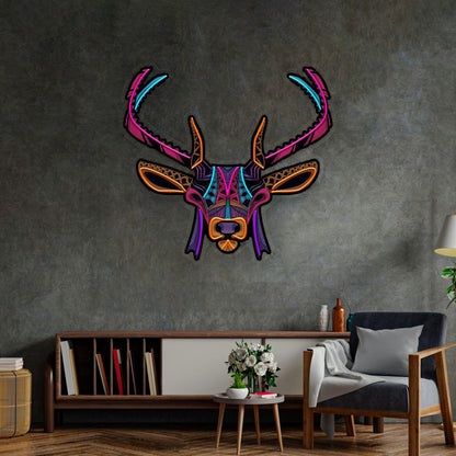 Decorative Deer With Pink Blue Orange Tribal Uv Printed Led Neon Sign For Home Decor | Shineneon