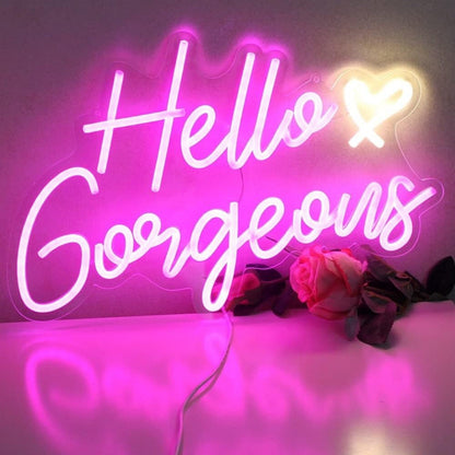 Deep Pink Hello Gorgeous Led Neon Sign Home Decor - Shineneon