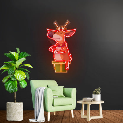 Deer On Gift Christmas Led Neon Acrylic Artwork For Sale - Shineneon