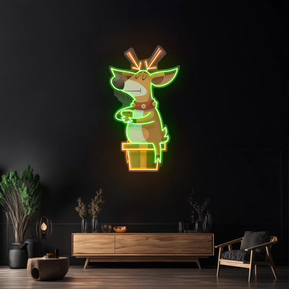 Deer On Gift Christmas Led Neon Acrylic Artwork For Sale - Shineneon