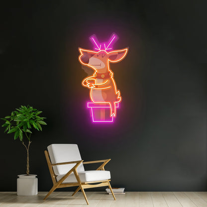 Deer On Gift Christmas Led Neon Acrylic Artwork For Sale - Shineneon