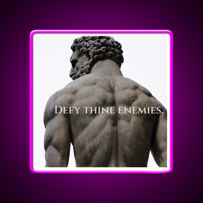Defy Thine Enemies Gym Fitness Led Neon Sign Rgb Color - Neon sign mounted on wall in room