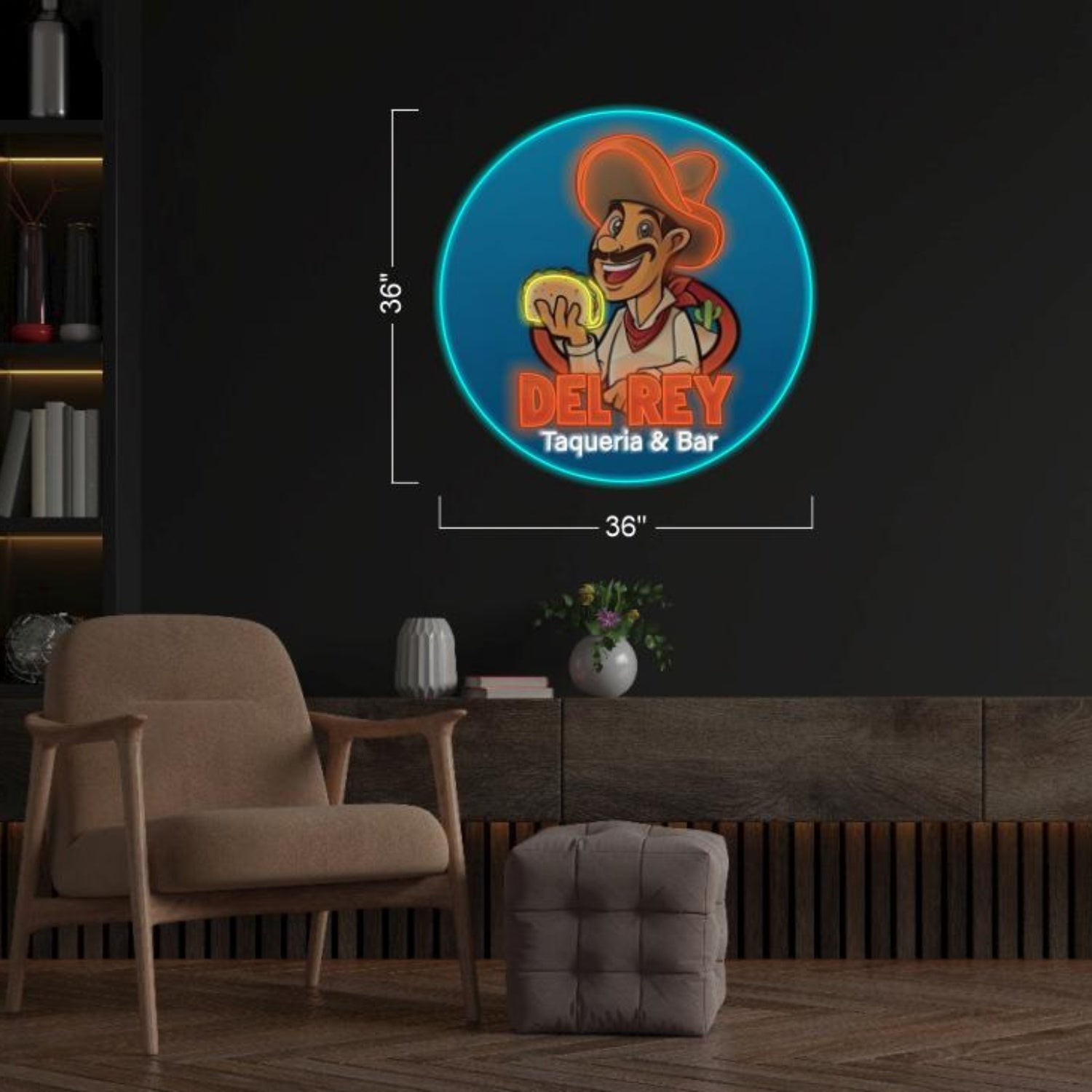 Del Rey Cartoon Blue Orange Led Neon Sign For Taqueria Bar Restaurant Decor | Shineneon