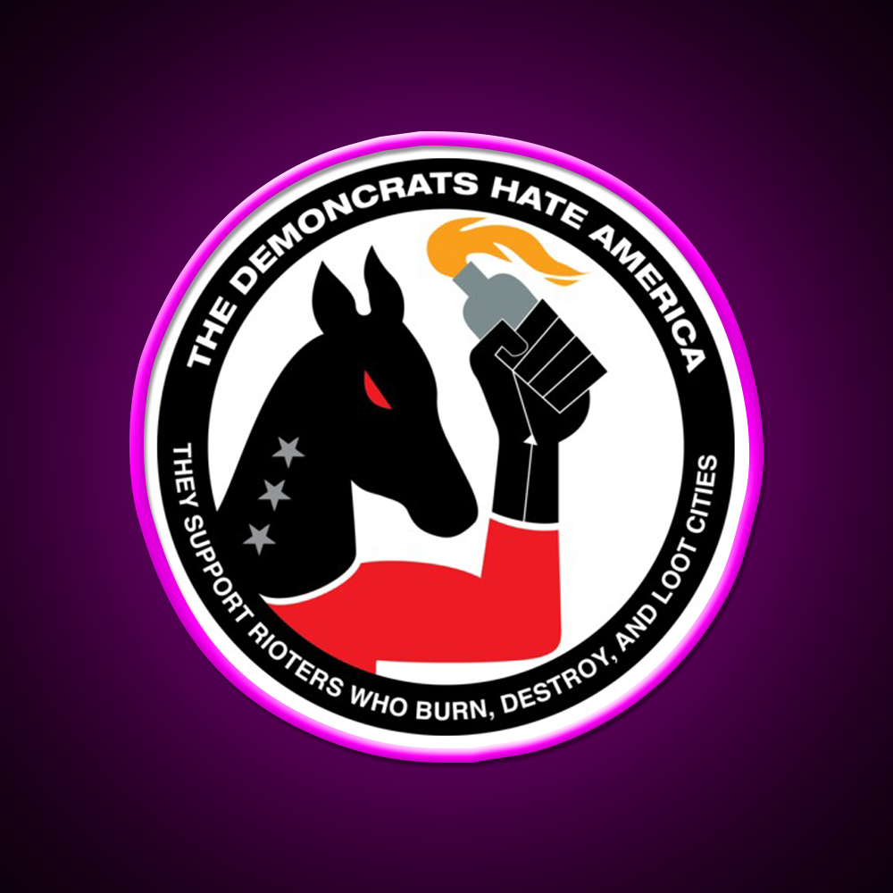Democrats Hate America Cocktail Bar Decor Led Neon Sign Rgb Color - Neon sign mounted on wall in room