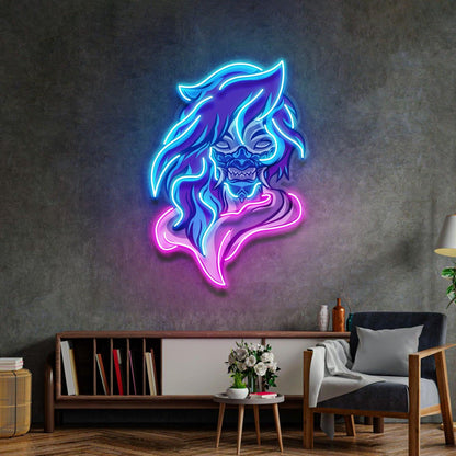 Demon Mascot Blue-Pink Uv Printed Led Neon Sign For Dark Theme Room Decor | Shineneon