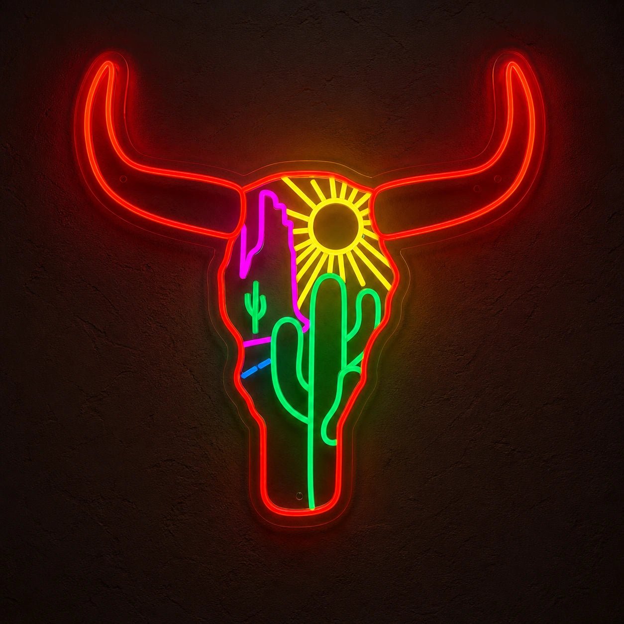 Desert Bull Skull Cactus Sun Vintage LED Neon Sign - Shineneon