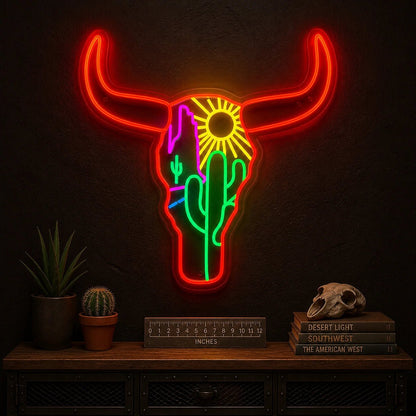 Desert Bull Skull Cactus Sun Vintage LED Neon Sign - Shineneon