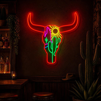 Desert Bull Skull Cactus Sun Vintage LED Neon Sign - Shineneon