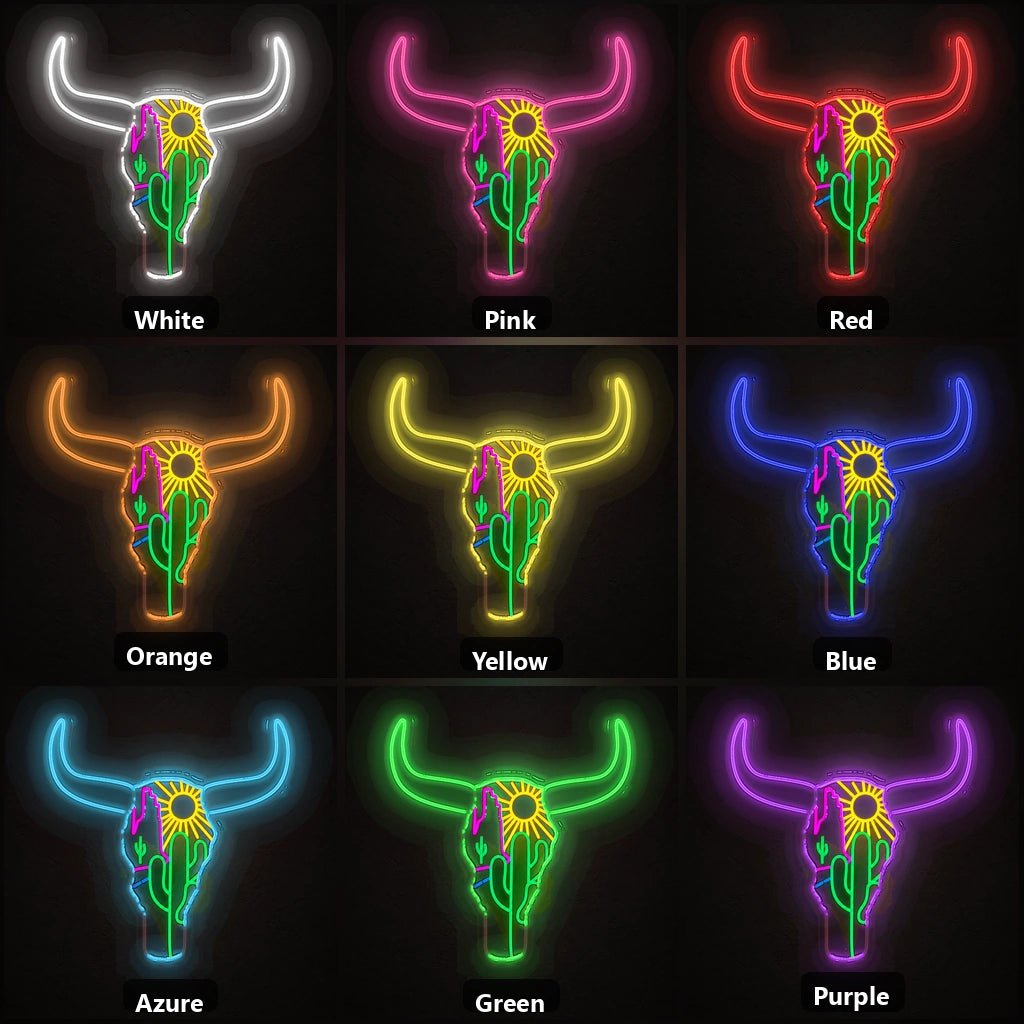 Desert Bull Skull Cactus Sun Vintage LED Neon Sign - Shineneon
