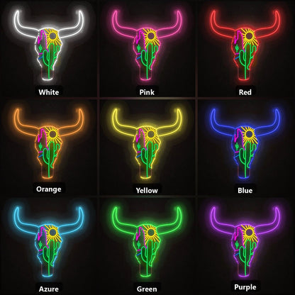 Desert Bull Skull Cactus Sun Vintage LED Neon Sign - Shineneon